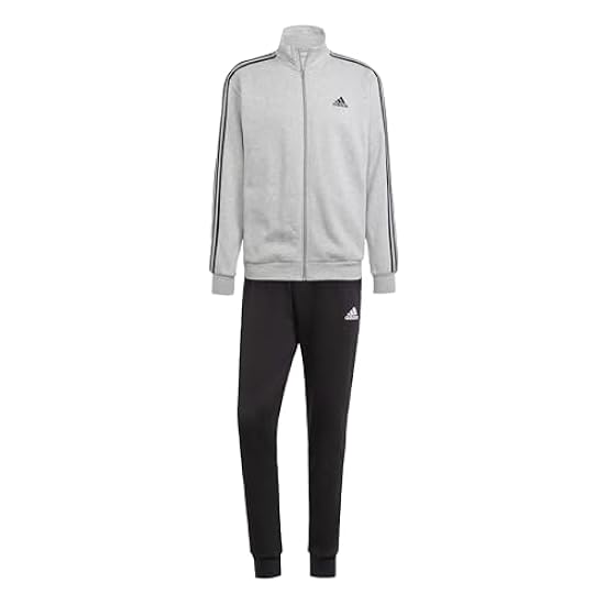 adidas Basic 3-Stripes Fleece Track Suit Tuta da Ginnastica, Medium Grey Heather/Black, 3XL Short Men´s 834822253